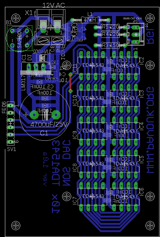 Component view with ten TDA1543 based DAC