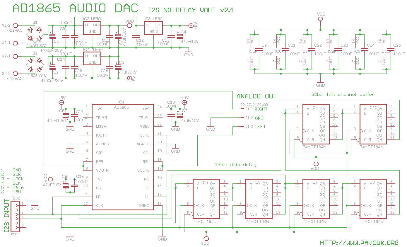 Schematics of AD1865 DAC - I2S version