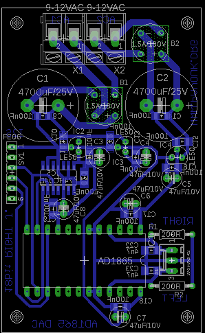 Component view of dac with AD1865 - 18bit