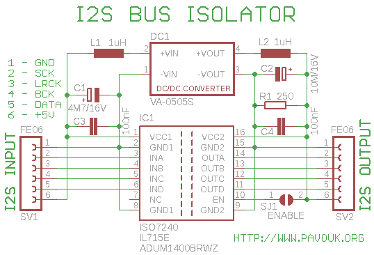 Schematics of I2S isolator